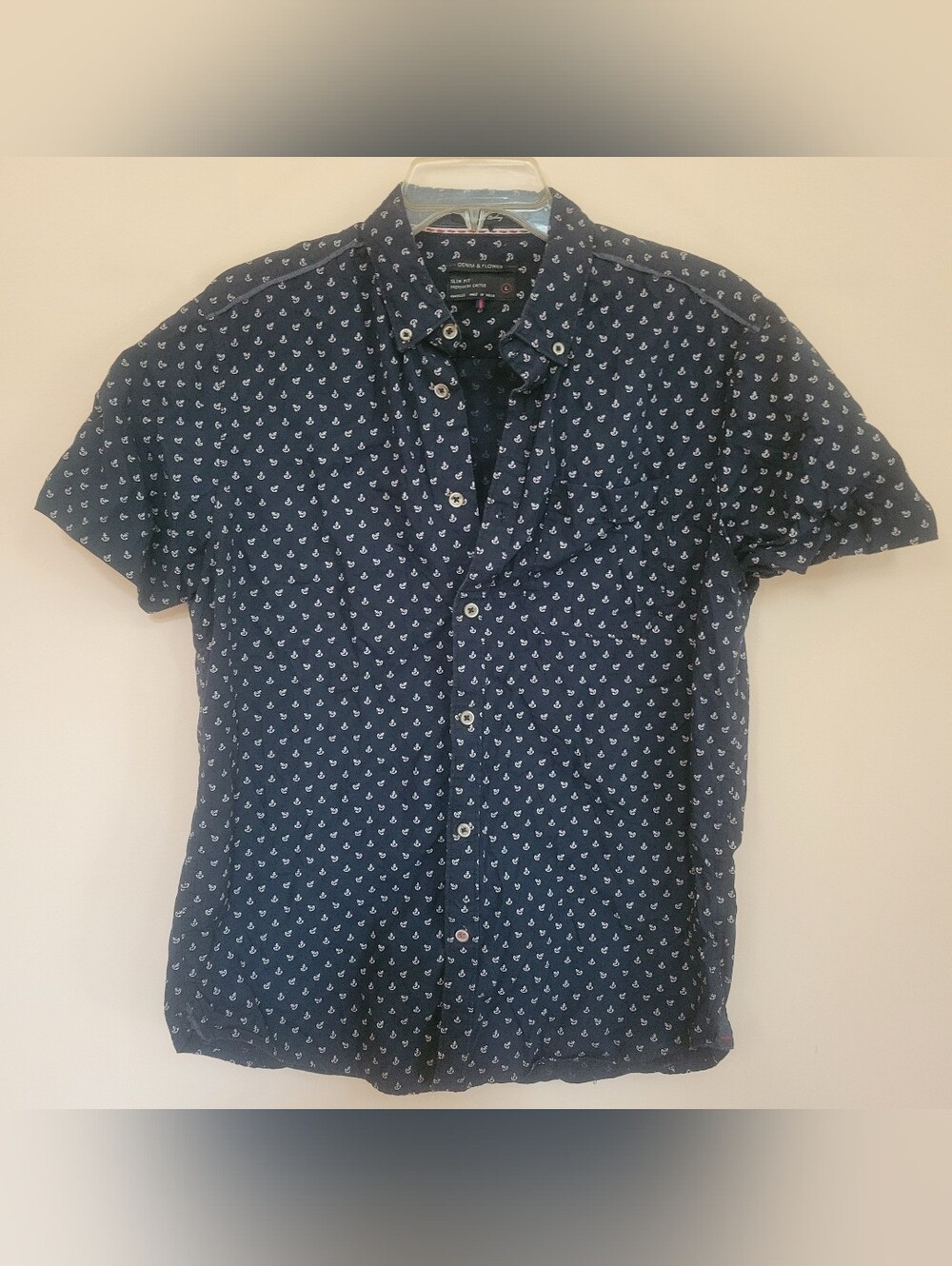 Denim & Flower Anchor Print Button Up Shirt